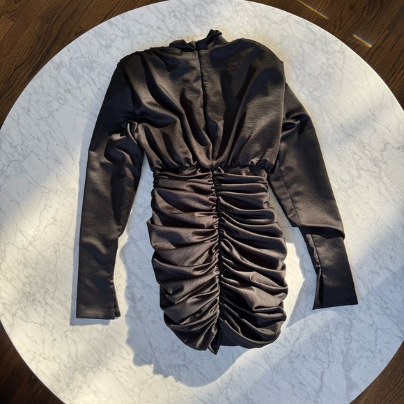 House of CB Giorgiana Mini Dress Rouched Satin Black - Picture 5 of 9